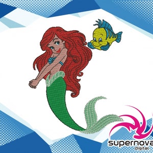 Embroidery Machine Design The Little Mermaid, Ariel and Flounder. Automatic Embroidery Design