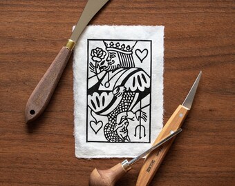 DON'T MEET Your HEROES Black on Natural Original Linocut Print on Handmade Lokta Paper