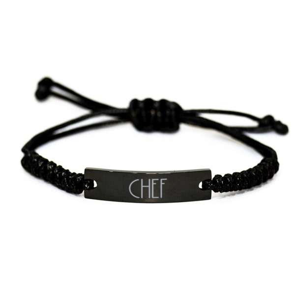 Chef Bracelet, Gift For Chef, Bracelet For Chef, Engraved Black Stainless Steel Braided Rope Bracelet, Chef Gift