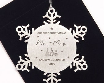 Personalized Married Ornament, Mr and Mrs Christmas Ornament, Our First Christmas as Mr and Mrs, Snowflake Ornament, Wedding Gift