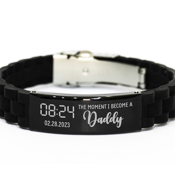 The Moment I Became a Daddy Bracelet, Father’s Day Silicone Bracelet, Gift for New Dad, Personalized Birth Time and Date, Digital Clock Time