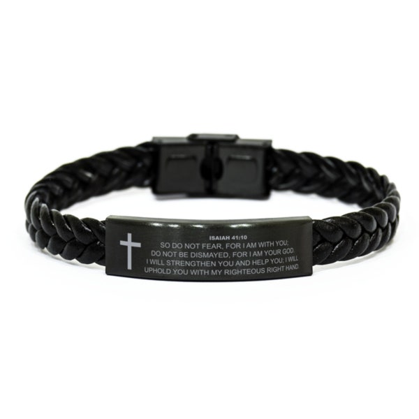 Isaiah 41:10 Bracelet, Do Not Fear For I Am With You, Bible Verse Bracelet, Christian Bracelet, Braided Leather Bracelet, Dad Gift