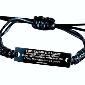 For I Know The Plans I Have For You Bracelet, Jeremiah 29:11, Engraved Bible Verse Family Scripture Christian Jewelry Gift, Rope Bracelet
