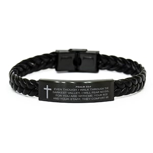 Psalm 23:4 Bracelet, I Will Fear No Evil, Bible Verse Bracelet, Christian Bracelet, Braided Leather Bracelet, Easter Gift