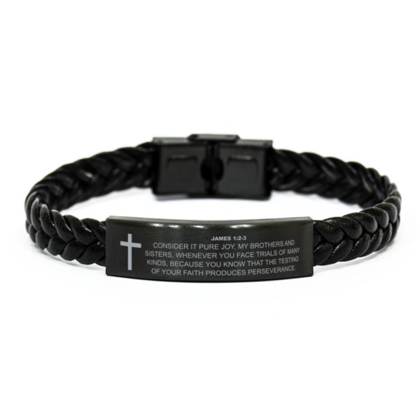 James 1:2-3 Bracelet, Testing Of Your Faith Produces Perseverance, Bible Verse Bracelet, Christian Bracelet, Braided Leather Bracelet,