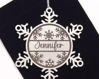 Personalized Name Christmas Ornament, Engraved Custom Name Ornament, Snowflake Ornament, Personalized Xmas Gift