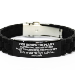 For I Know The Plans I Have For You Bracelet, Jeremiah 29:11, Engraved Bible Verse Scripture Christian Jewelry Gift, Silicone Bracelet
