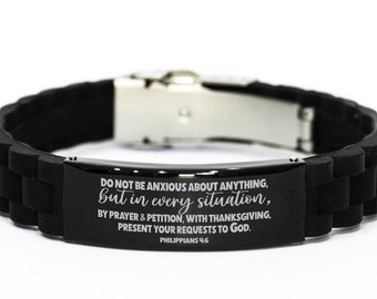 Philippians 4:6, Do Not Be Anxious About Anything Bracelet, Engraved Bible Verse Family Scripture Christian Gift, Silicone Bracelet