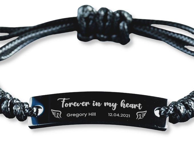 Personalized Memorial Bracelet, Forever in My Heart, Custom Memorial Gift, In Memory Gift, Rope Bracelet, Loss Of Father