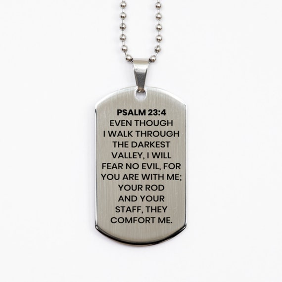 Psalm 23 4 Necklace Bible Verse Necklace Christian Necklace Christian Dad Gift Stainless Steel Dog Tag Necklace Gift For Christian
