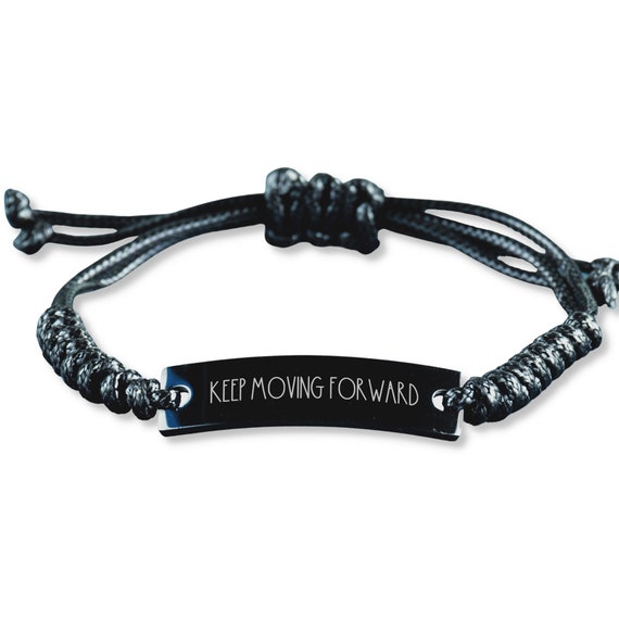 Inspiring Gift Engraved Black Stainless Steel Braided Rope Bracelet Keep It Moving Bracelet Inspirational Bracelet
