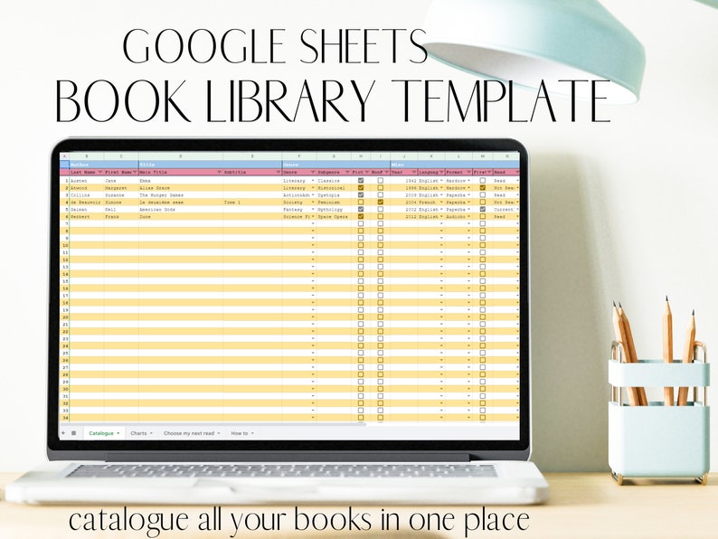 Book Library Google Sheets Template Catalogue Books Database Etsy