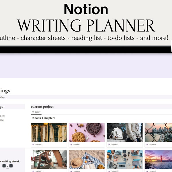 Pastel Writing Journal Notion Template | Word Tracker | Novel Planning Resource Digital | Book Planner for Writers Students | NaNoWrimo