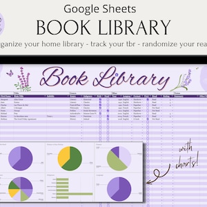 Lavender Book Library Google Sheets Template | Catalogue Books Database | TBR Tracker Digital Download | Pastel Pink | Book Organizer