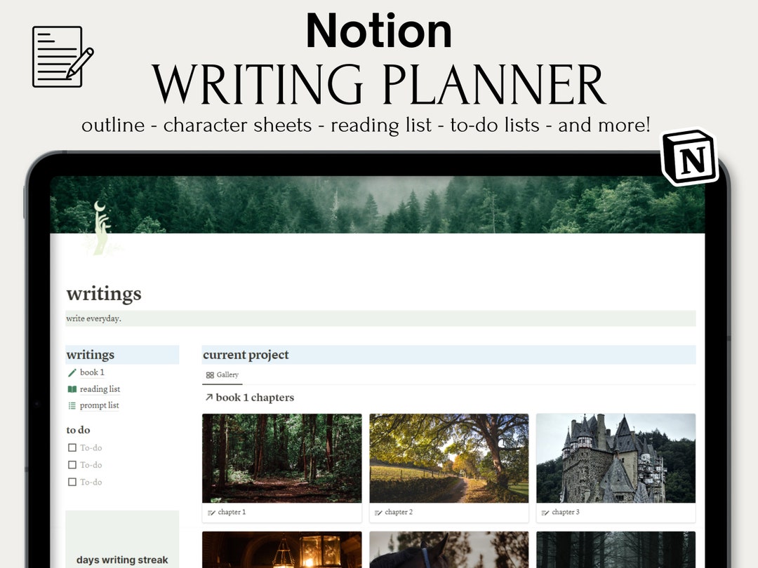 Writing Journal Notion Template Writing Word Tracker Novel Planning ...