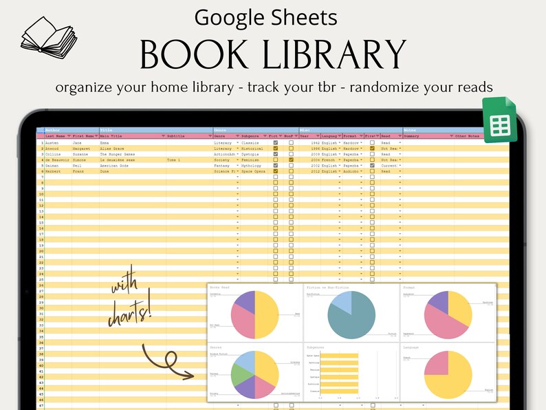 Book Library Google Sheets Template Catalogue Books Database Book