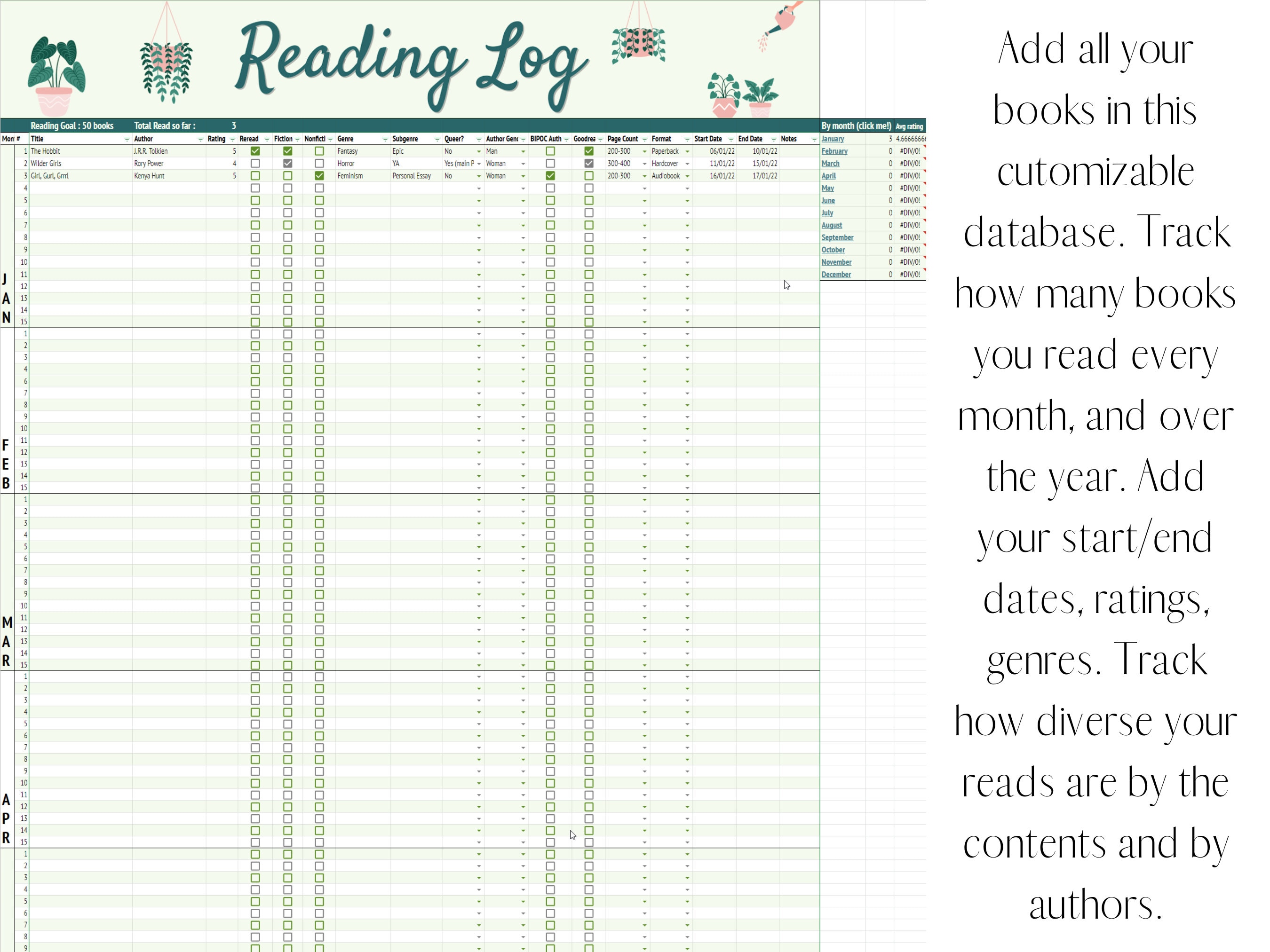 Reading Log Google Sheets Template Catalogue Books Database Book