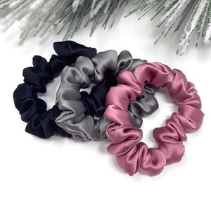 Mulberry Silk Scrunchies: Black, Silver, Old Rose Hair Ties