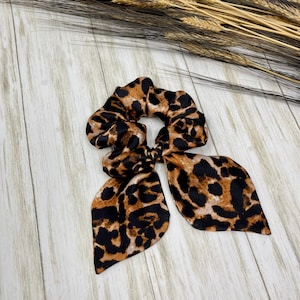 Leopard Pure Mulberry Silk Bunny Ears Scrunchies | Real Silk Hair Ties 19 Momme 6A Grade