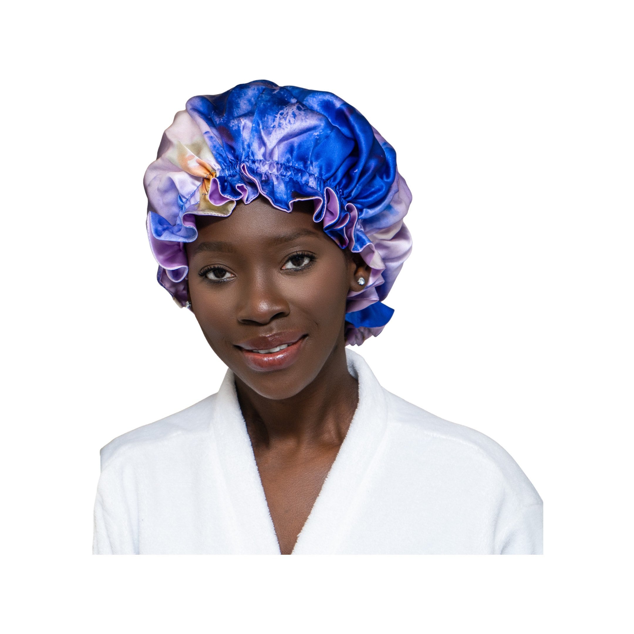 Lavender Indigo Reversible 100% Pure Silk Bonnet Double Layer 19 Momme  Mulberry Silk Bonnet for Hair Protection 