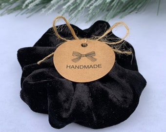 Black Velvet Handmade Scrunchies. Ponytail Holder. Handmade Hair Ties