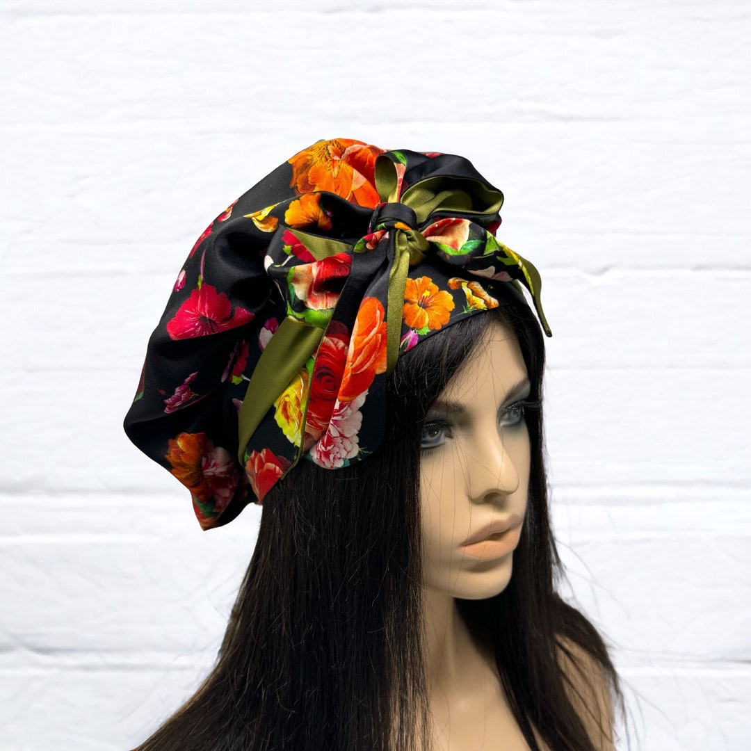 Touca de seda com peônias e amoreira: capa de cabelo floral