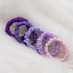 Purple Shades Pure Mulberry Silk Ultra Skinny Scrunchies 19 Momme 6A Grade | Choose Your Color
