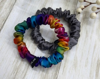 Graphite and purple tie dye ultra skinny scrunchies