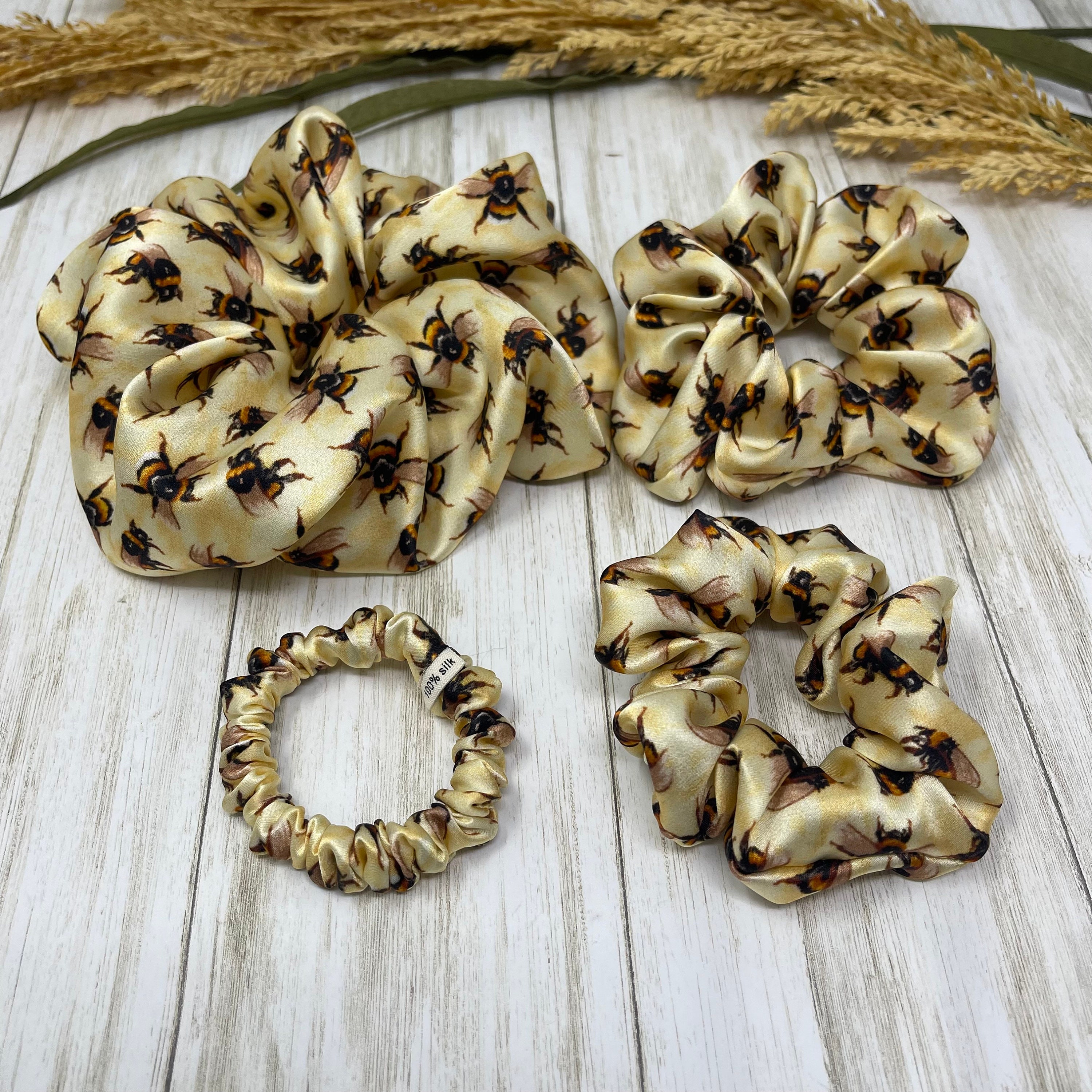Bumblebee Pure Mulberry Silk Scrunchies Choose Your Size - Etsy display picture 2