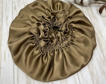 Latte reversible pure mulberry silk bonnet For Hair Protection