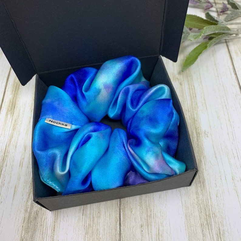 Blue Tie Dye 100% Pure Silk Scrunchie image 3