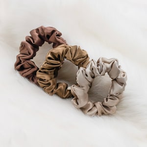 Beige Shades 100% Pure Mulberry Silk Scrunchies Skinny Size Hair Ties 19 momme 6A Grade