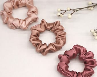 Rose Gold Mulberry Silk Scrunchies: Handmade Hair Ties (3-3.5'' Diameter)