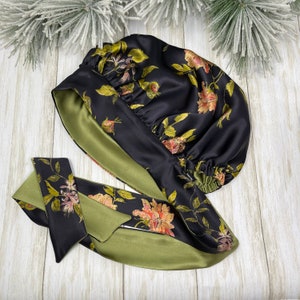 Reversible 100% pure mulberry silk bonnet with ties image 1