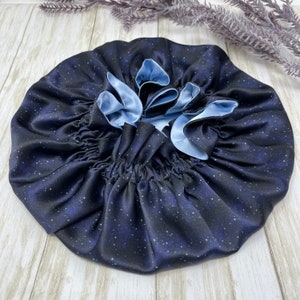 Midnight and Sky Blue REVERSIBLE 100% pure silk bonnet  19 momme 6A Grade sleeping hat  for hair protection