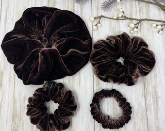 Brunette Velvet Pure Mulberry Silk scrunchies Jumbo, Regular, Skinny, Ultra skinny size