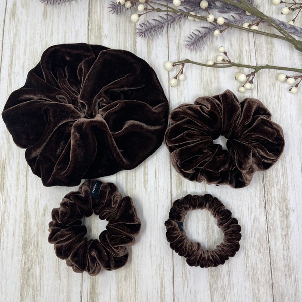 Brunette Velvet Pure Mulberry Silk scrunchies Jumbo, Regular, Skinny, Ultra skinny size