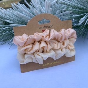 Pure Silk 3-Pack Handmade Scrunchies 100% Silk Ponytail Holders Hair Ties