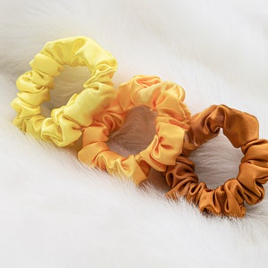 Chouchous en soie de mûrier : Élastiques pour cheveux en charmeuse faits main - Rouille et jaune citron