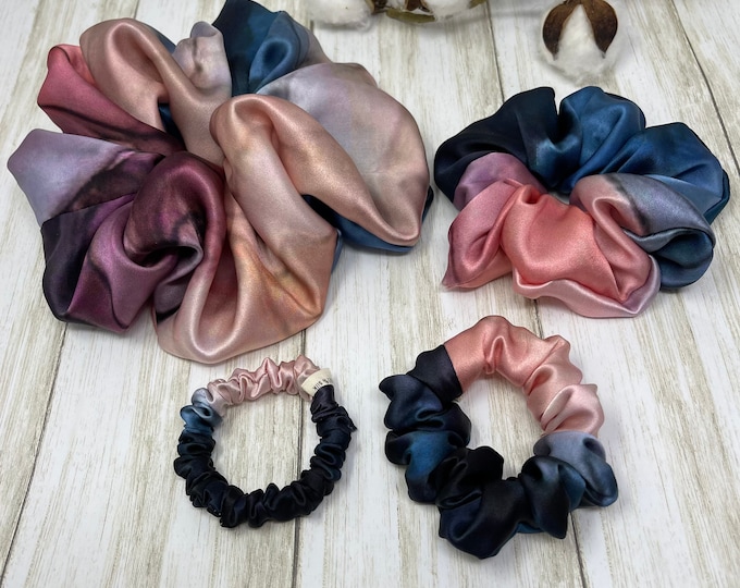 Tie-Dye Mulberry Silk Scrunchie: Navy & Blush Hair Tie