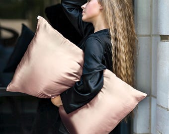 Blush 100% Mulberry Silk Pillowcase 22 Momme Silk Pillow cover HANDMADE in USA