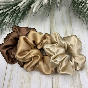 Natural Colors 100% Pure Silk Scrunchies 3-Pack. Organic Charmeuse Silk Ponytail Holders. Genuine Silk Hair Ties. Gift for Women. Ships fast