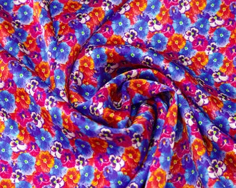 Red and Blue Floral Print 100% Pure Mulberry Silk Fabric 19mm 54" Width