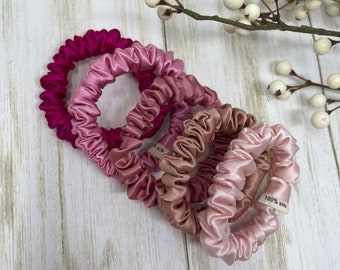 Pink shades 100% mulberry silk scrunchies. Skinny size 2.5'' diameter