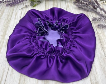 Purple and Iris mulberry silk reversible bonnet