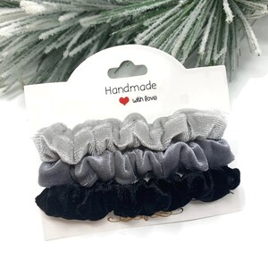 Skinny 3-Pack Velvet Scrunchies. Handmade thin Ponytail Holders. Thin Scrunchie Pack. Hair Ties
