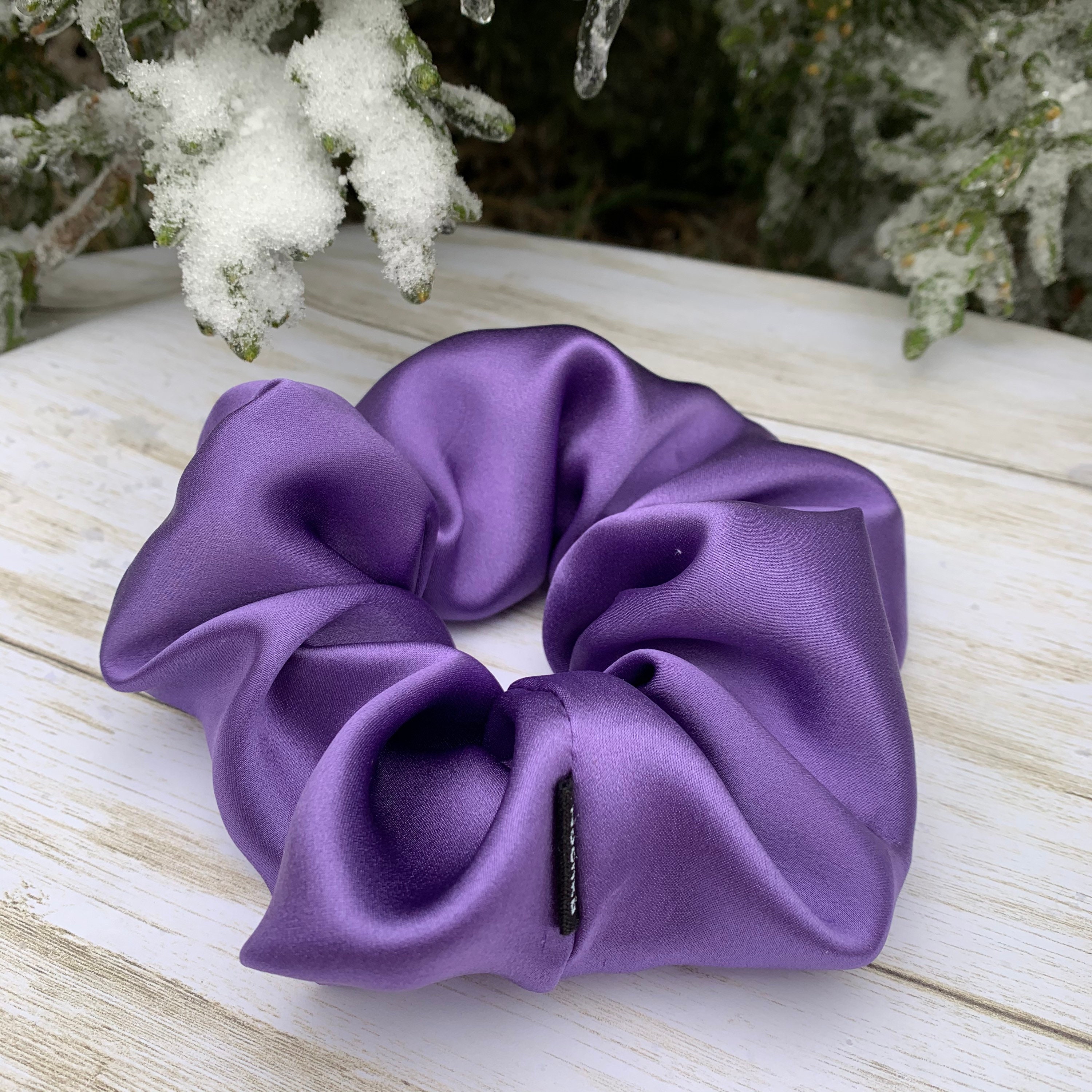 Pure Mulberry Silk Scrunchies. Deep Purple Iris Lavender 