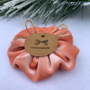 Peach Velvet Scrunchies Handmade Ponytail Holder Hair Ties.