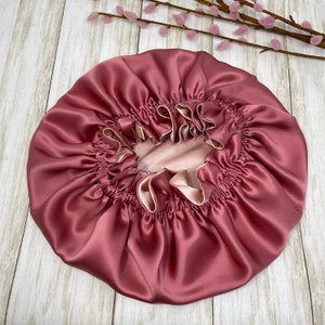 Rose Gold Reversible 100% pure silk bonnet | Double layer 19 momme mulberry silk bonnet for hair protection