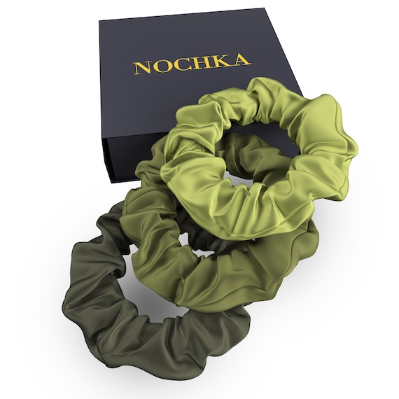 Avocado shades 100% pure mulberry silk scrunchies Skinny size